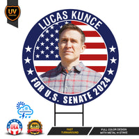 Lucas Kunce US Senate Yard Sign - Coroplast US Senate Election Missouri 2024 Race Red White & Blue Yard Sign with Metal H-Stake