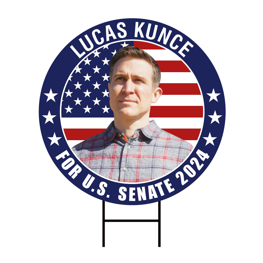 Lucas Kunce US Senate Yard Sign - Coroplast US Senate Election Missouri 2024 Race Red White & Blue Yard Sign with Metal H-Stake