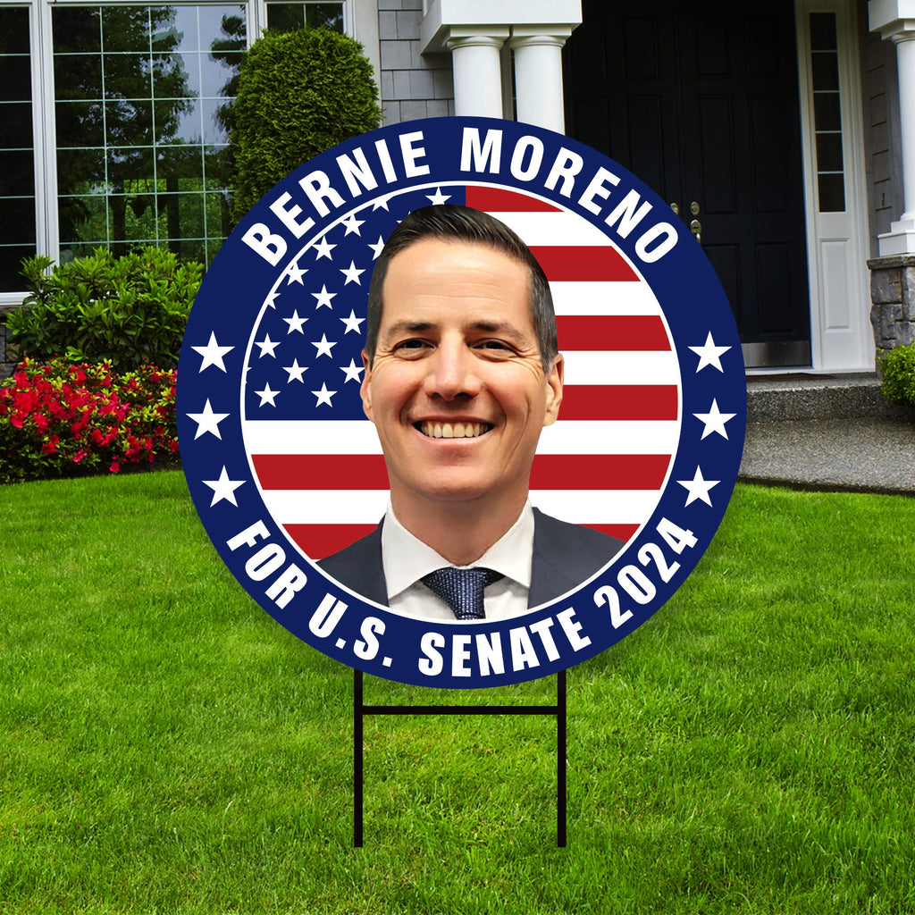 Bernie Moreno US Senate Yard Sign - Coroplast US Senate Election Ohio 2024 Race Red White & Blue Yard Sign with Metal H-Stake