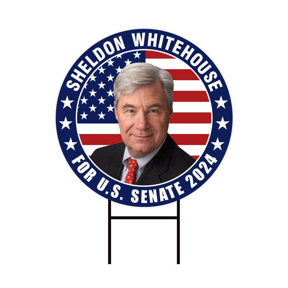 Sheldon Whitehouse US Senate Yard Sign - Coroplast US Senate Election Rhode Island 2024 Race Red White & Blue Yard Sign with Metal H-Stake