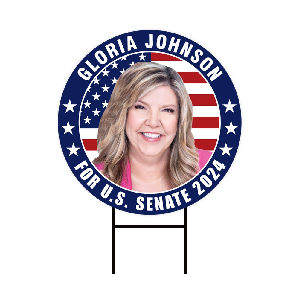 Gloria Johnson US Senate Yard Sign - Coroplast US Senate Election Tennessee 2024 Race Red White & Blue Yard Sign with Metal H-Stake