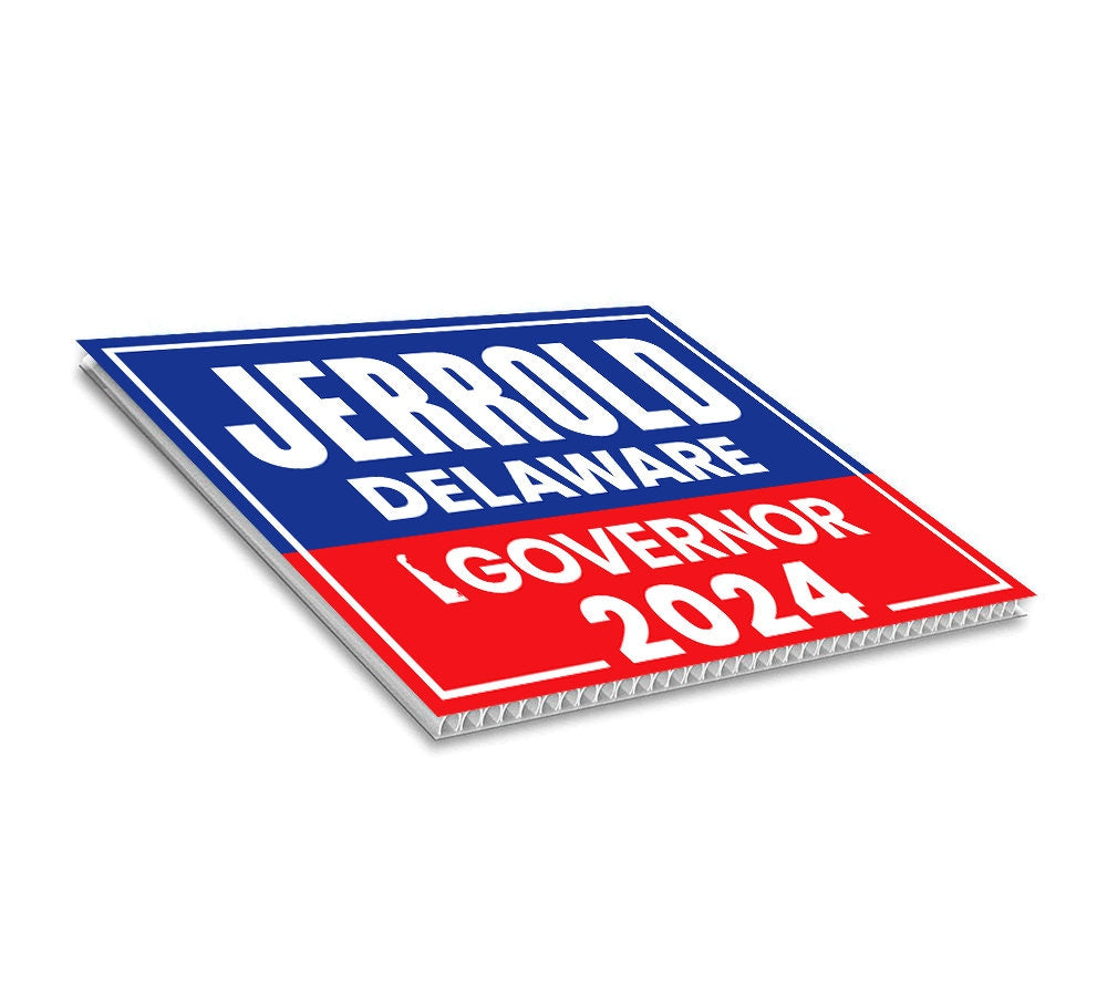 Jerrold Price For Delaware Governor Yard Sign - Coroplast 2024 Governor Elections Race Red White & Blue Yard Sign with Metal H-Stake