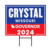 a blue and red sign that says crystal missouri