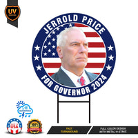 Jerrold Price For Delaware Governor Yard Sign - Coroplast 2024 Governor Elections Race Red White & Blue Yard Sign with Metal H-Stake