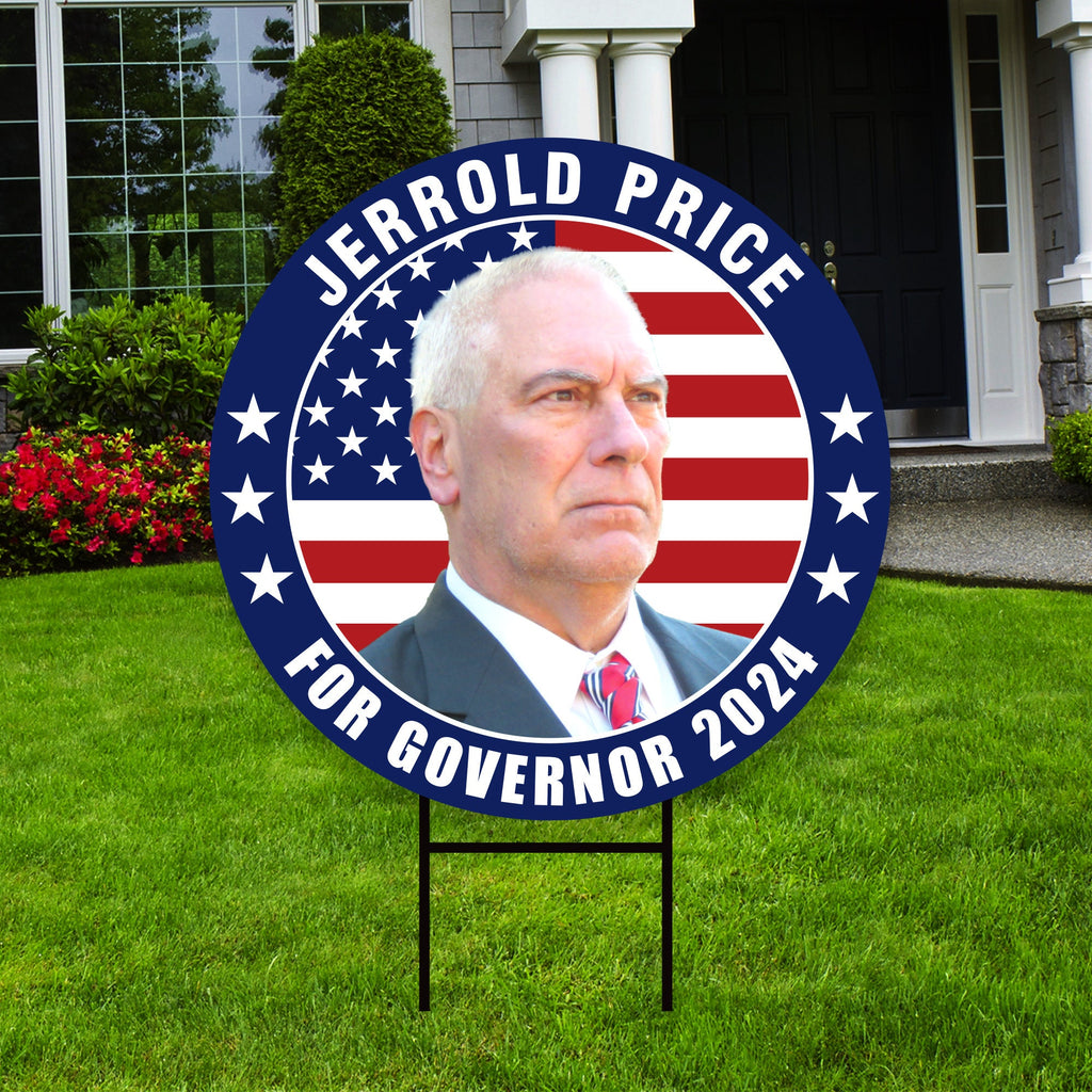 Jerrold Price For Delaware Governor Yard Sign - Coroplast 2024 Governor Elections Race Red White & Blue Yard Sign with Metal H-Stake