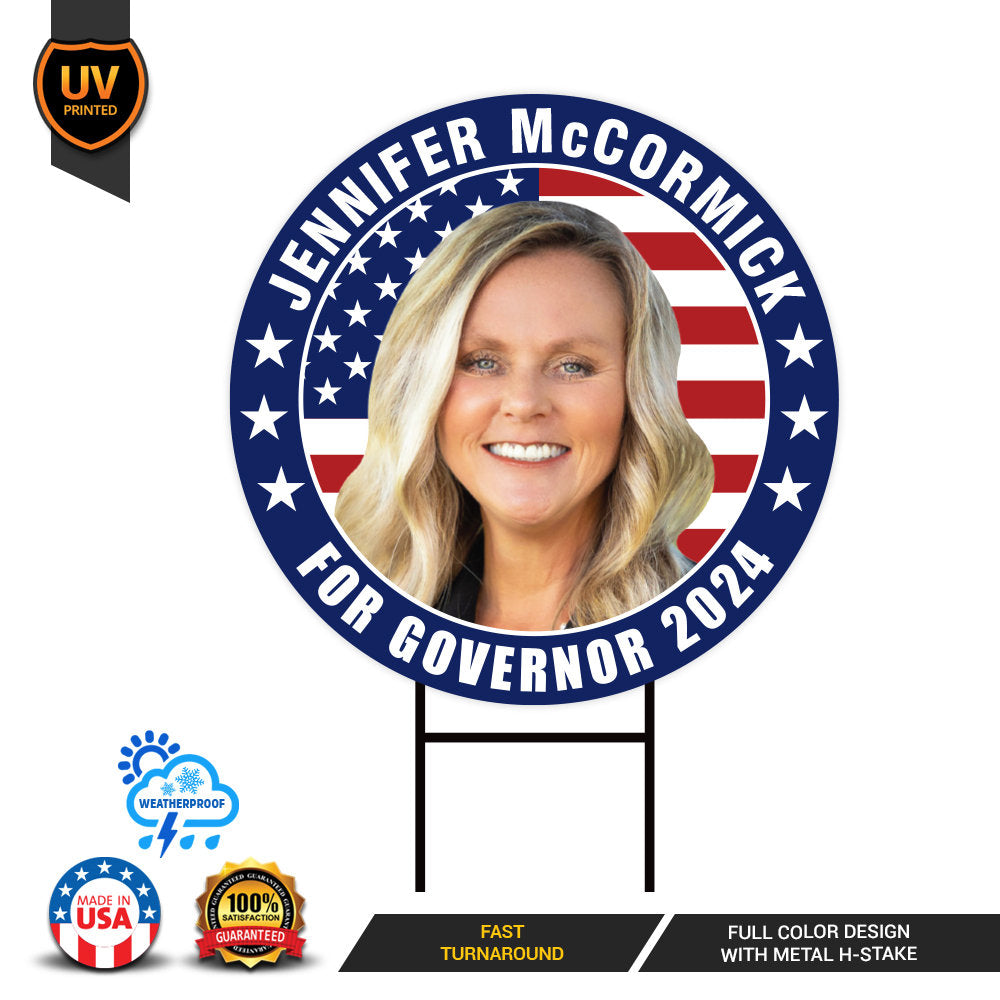 Jennifer McCormick For Indiana Governor Yard Sign - Coroplast 2024 Governor Elections Race Red White & Blue Yard Sign with Metal H-Stake