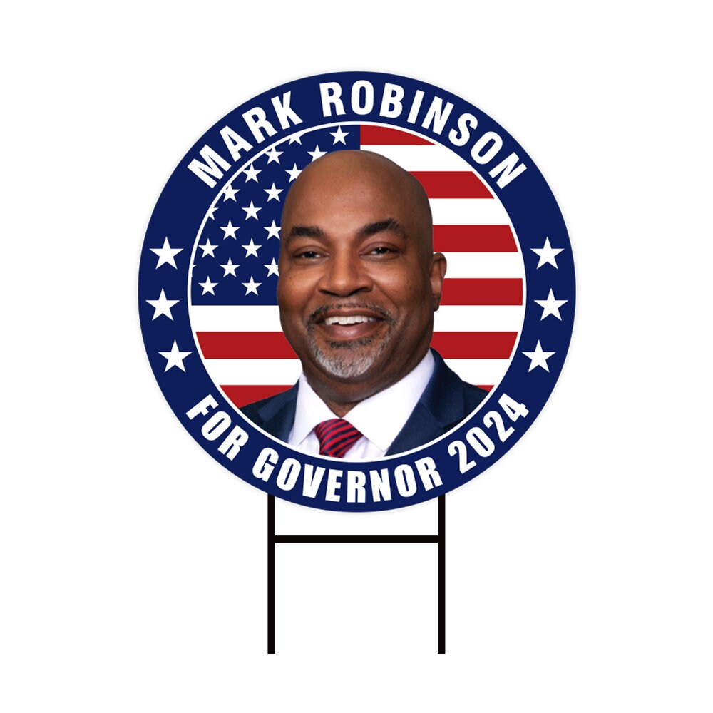 Mark Robinson For North Carolina Governor Yard Sign - Coroplast 2024 Governor Elections Race Red White & Blue Yard Sign with Metal H-Stake