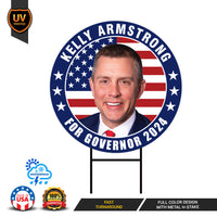 Kelly Armstrong For North Dakota Governor Yard Sign - Coroplast 2024 Governor Elections Race Red White & Blue Yard Sign with Metal H-Stake