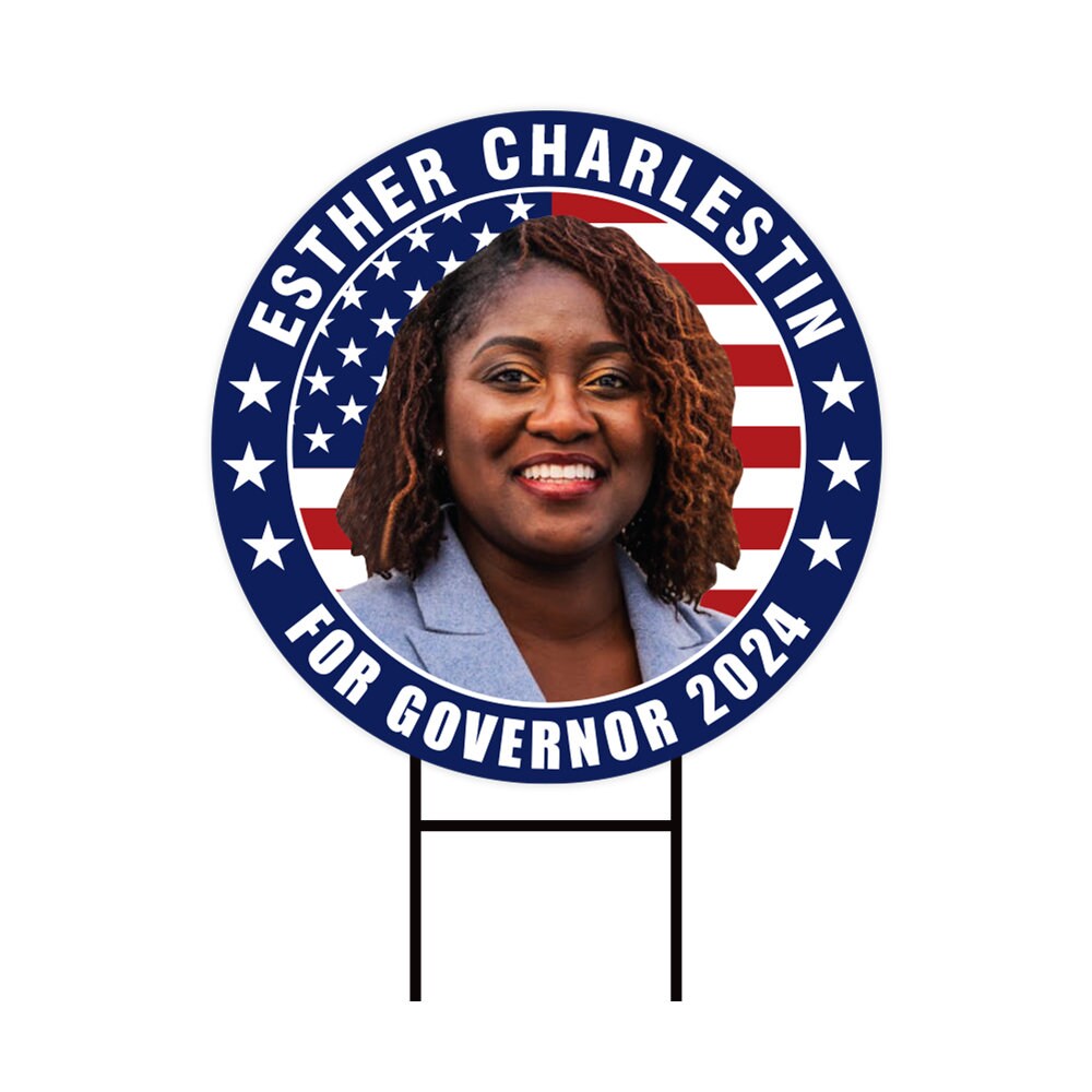 Esther Charlestin For Vermont Governor Yard Sign - Coroplast 2024 Governor Elections Race Red White & Blue Yard Sign with Metal H-Stake