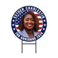 Esther Charlestin For Vermont Governor Yard Sign - Coroplast 2024 Governor Elections Race Red White & Blue Yard Sign with Metal H-Stake