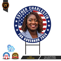 Esther Charlestin For Vermont Governor Yard Sign - Coroplast 2024 Governor Elections Race Red White & Blue Yard Sign with Metal H-Stake