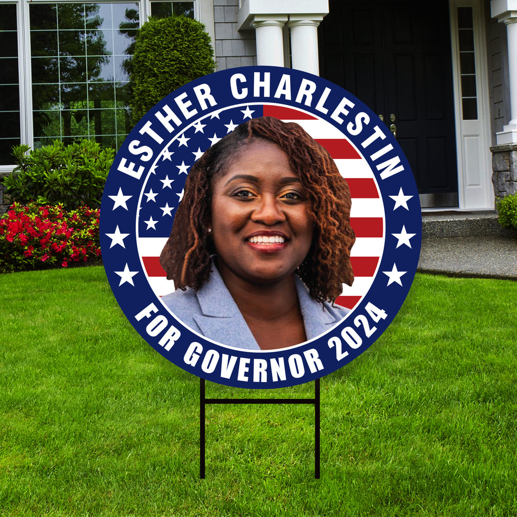 Esther Charlestin For Vermont Governor Yard Sign - Coroplast 2024 Governor Elections Race Red White & Blue Yard Sign with Metal H-Stake