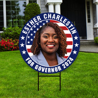 Esther Charlestin For Vermont Governor Yard Sign - Coroplast 2024 Governor Elections Race Red White & Blue Yard Sign with Metal H-Stake