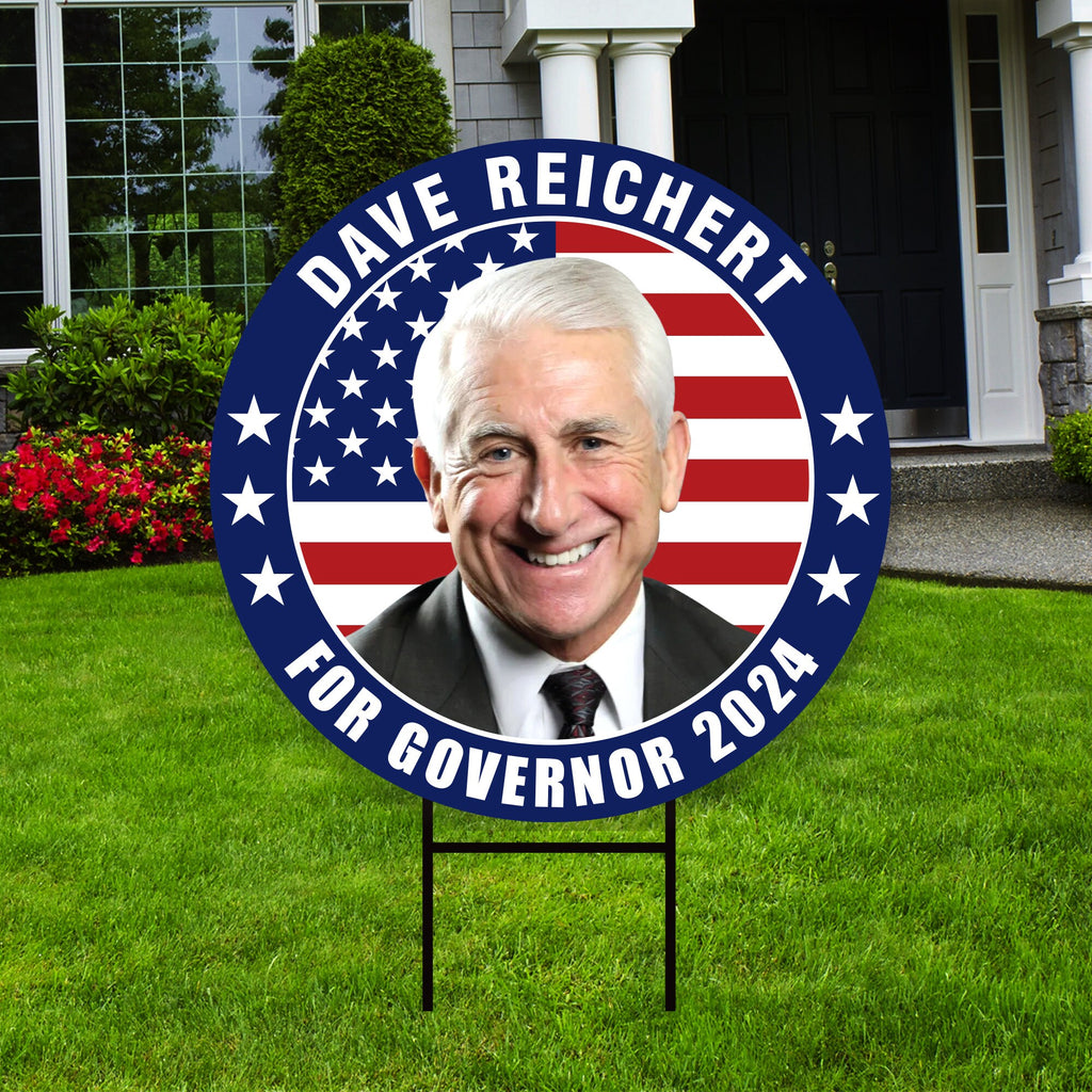 Dave Reichert For Washington Governor Yard Sign - Coroplast 2024 Governor Elections Race Red White & Blue Yard Sign with Metal H-Stake