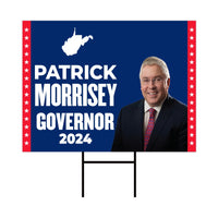 Patrick Morrisey For West Virginia Governor Yard Sign - Coroplast 2024 Governor Elections Race Red White & Blue Yard Sign with Metal H-Stake