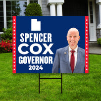 Spencer Cox For Utah Governor Yard Sign - Coroplast 2024 Governor Elections Race Red White & Blue Yard Sign with Metal H-Stake