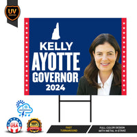 Kelly Ayotte For New Hampshire Governor Yard Sign - Coroplast 2024 Governor Elections Race Red White & Blue Yard Sign with Metal H-Stake