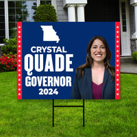 Crystal Quade For Missouri Governor Yard Sign - Coroplast 2024 Governor Elections Race Red White & Blue Yard Sign with Metal H-Stake