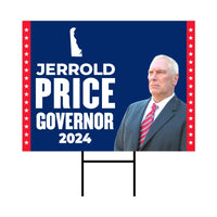 Jerrold Price For Delaware Governor Yard Sign - Coroplast 2024 Governor Elections Race Red White & Blue Yard Sign with Metal H-Stake