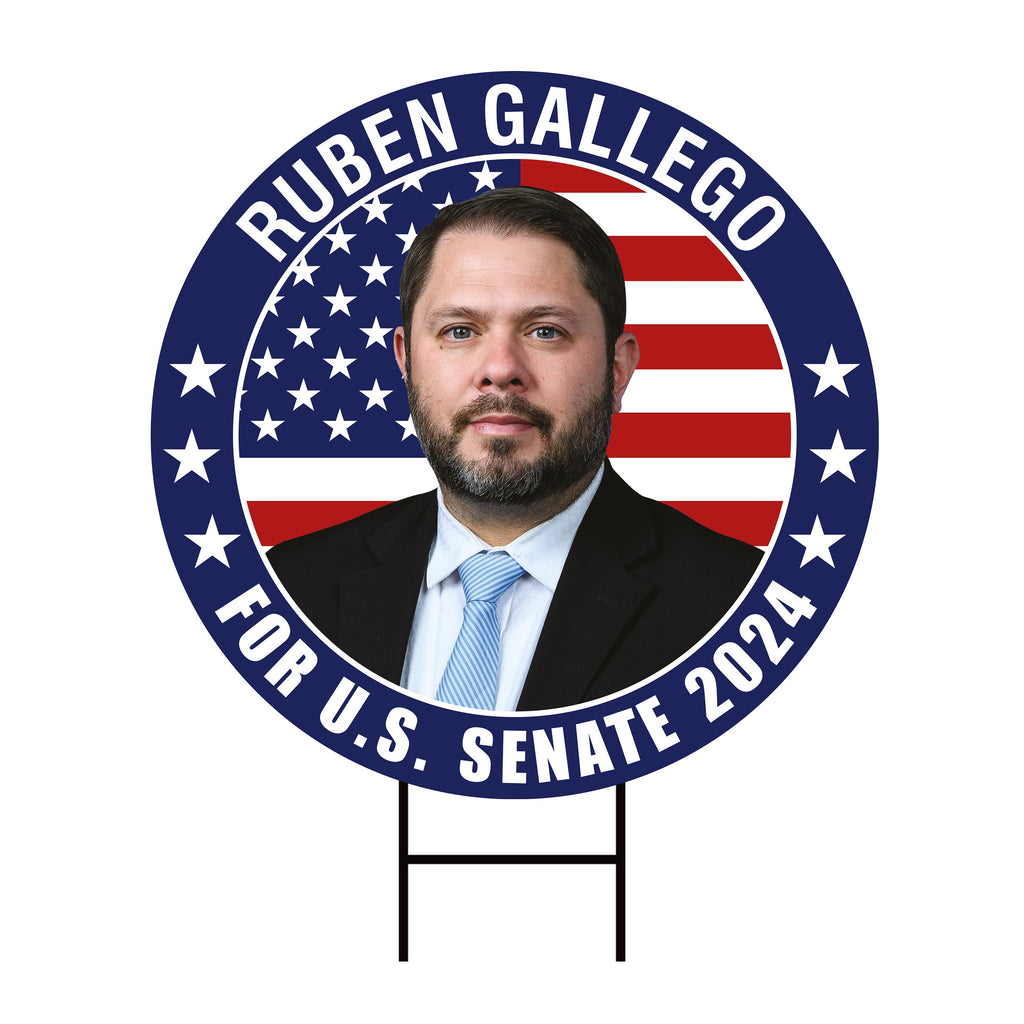 Ruben Gallego US Senate Yard Sign - Coroplast US Senate Election Arizona 2024 Race Red White & Blue Yard Sign with Metal H-Stake