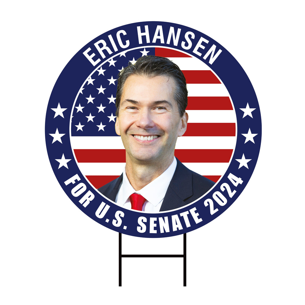 Eric Hansen US Senate Yard Sign - Coroplast US Senate Election Delaware 2024 Race Red White & Blue Yard Sign with Metal H-Stake