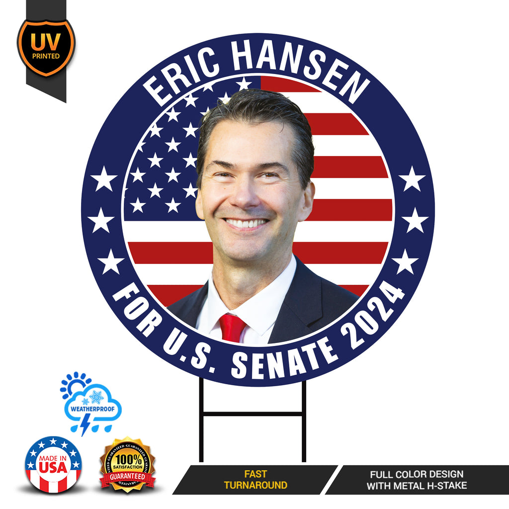 Eric Hansen US Senate Yard Sign - Coroplast US Senate Election Delaware 2024 Race Red White & Blue Yard Sign with Metal H-Stake