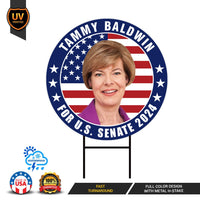 Tammy Baldwin US Senate Yard Sign - Coroplast US Senate Election Wisconsin 2024 Race Red White & Blue Yard Sign with Metal H-Stake