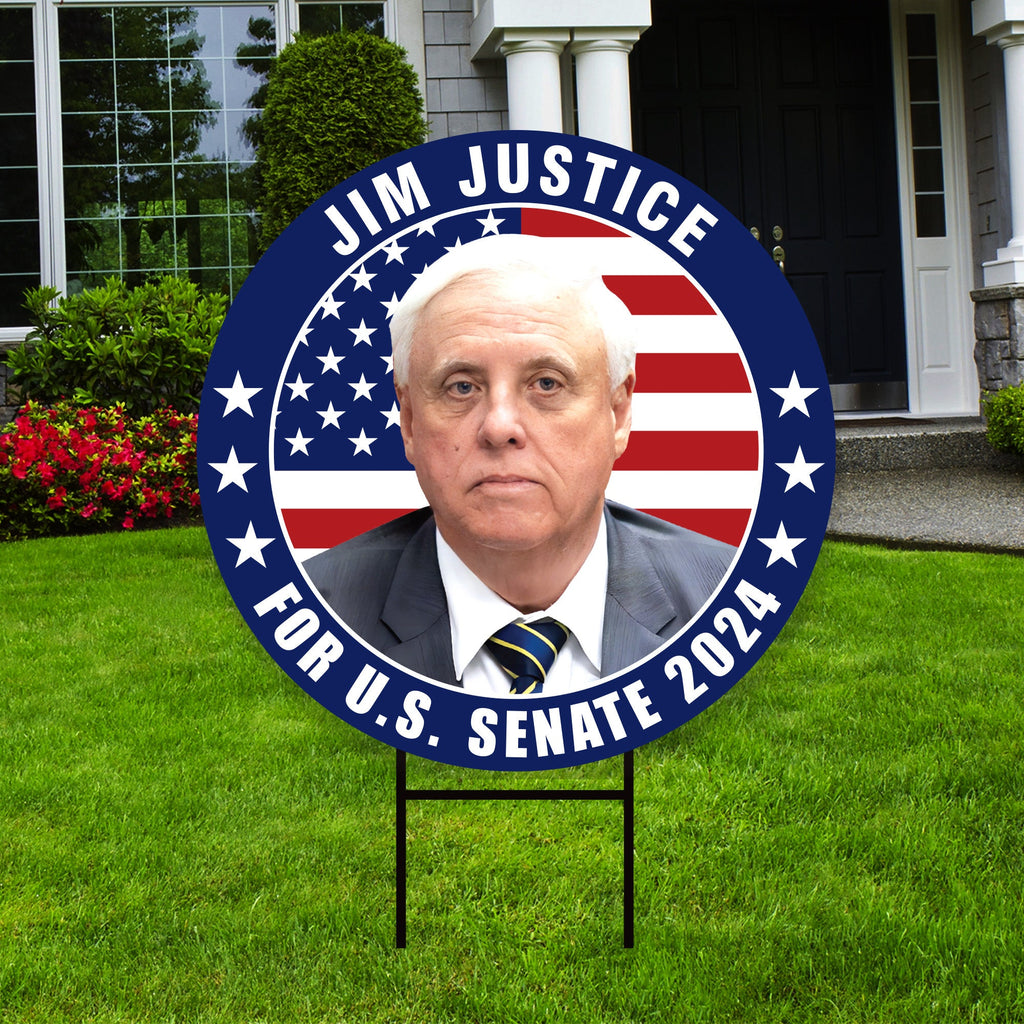 Jim Justice US Senate Yard Sign - Coroplast US Senate Election West Virginia 2024 Race Red White & Blue Yard Sign with Metal H-Stake