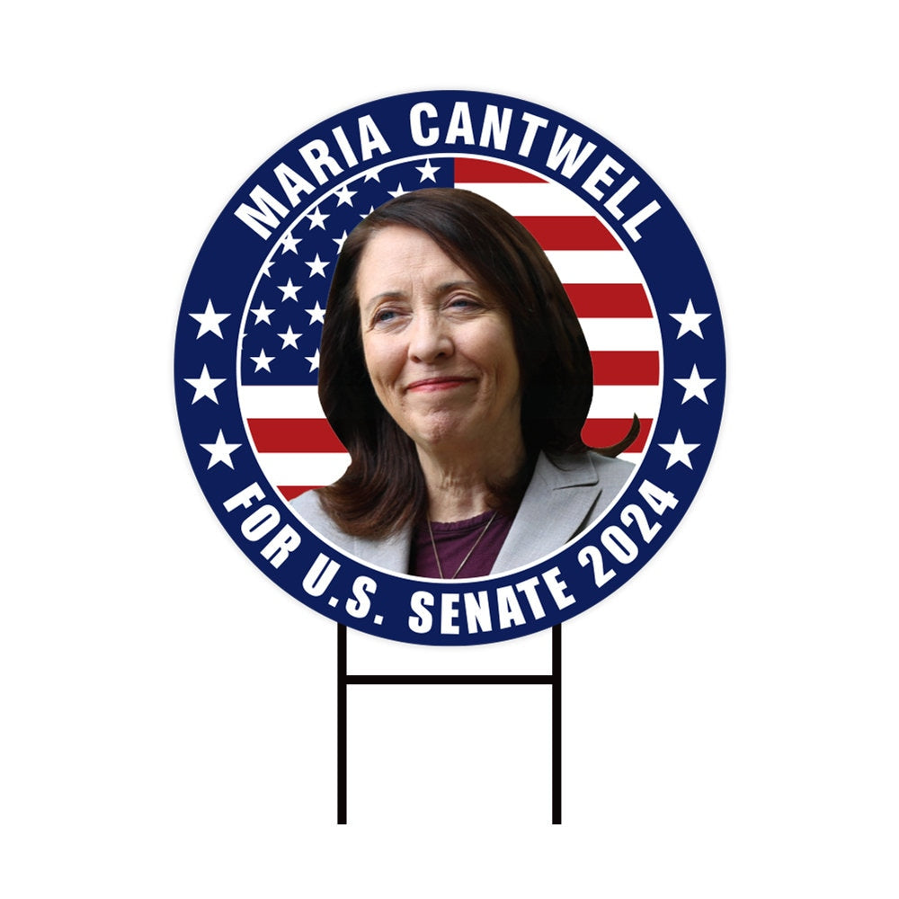 Maria Cantwell US Senate Yard Sign - Coroplast US Senate Election Washington 2024 Race Red White & Blue Yard Sign with Metal H-Stake