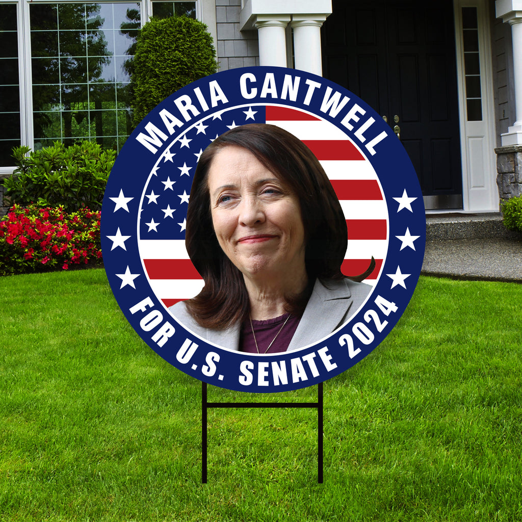 Maria Cantwell US Senate Yard Sign - Coroplast US Senate Election Washington 2024 Race Red White & Blue Yard Sign with Metal H-Stake