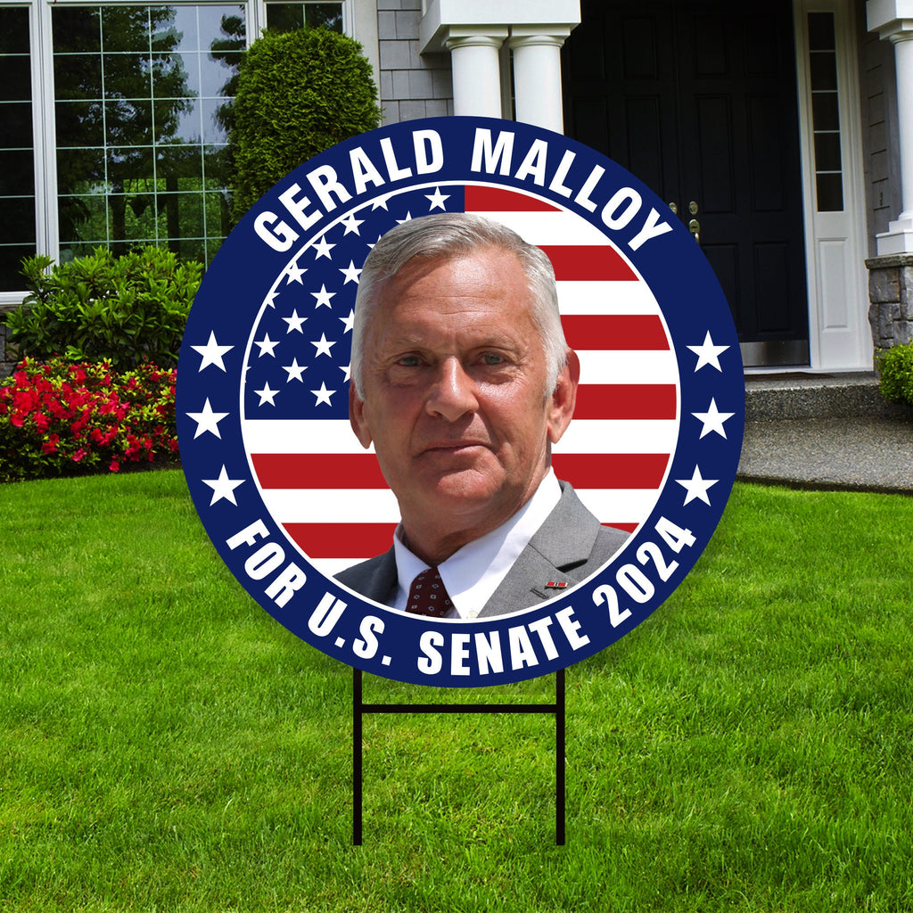 Gerald Malloy US Senate Yard Sign - Coroplast US Senate Election Vermont 2024 Race Red White & Blue Yard Sign with Metal H-Stake