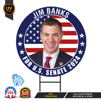 Jim Banks US Senate Yard Sign - Coroplast US Senate Election Indiana 2024 Race Red White & Blue Yard Sign with Metal H-Stake