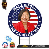 Mazie Hirono US Senate Yard Sign - Coroplast US Senate Election Hawaii 2024 Race Red White & Blue Yard Sign with Metal H-Stake