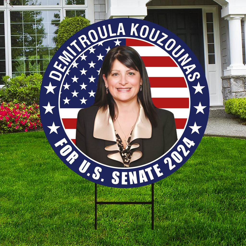 Demitroula US Senate Yard Sign - Coroplast US Senate Election Maine 2024 Race Red White & Blue Yard Sign with Metal H-Stake