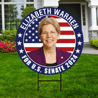 Elizabeth Warren US Senate Yard Sign - Coroplast US Senate Election Massachusetts 2024 Race Red White & Blue Yard Sign with Metal H-Stake