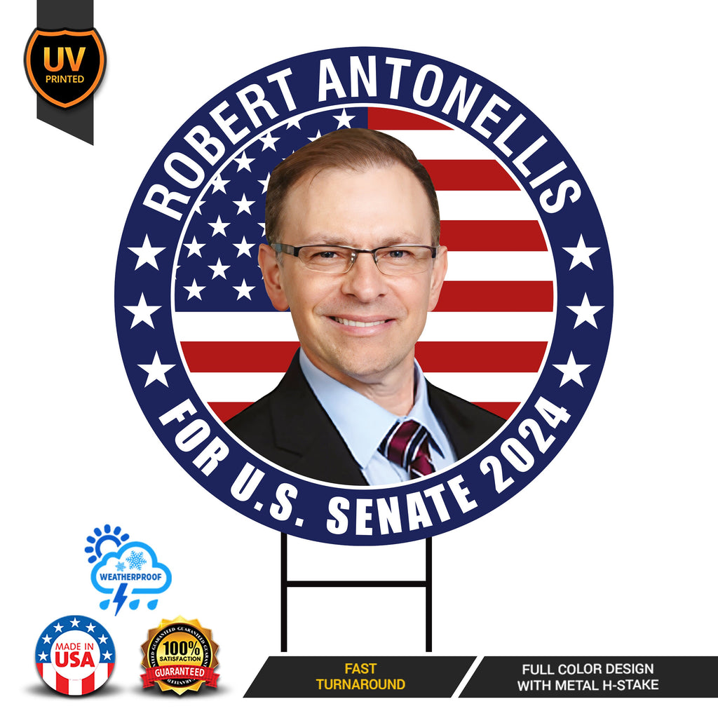 Robert Antonellis US Senate Yard Sign - Coroplast US Senate Election Massachusetts 2024 Race Red White & Blue Yard Sign with Metal H-Stake