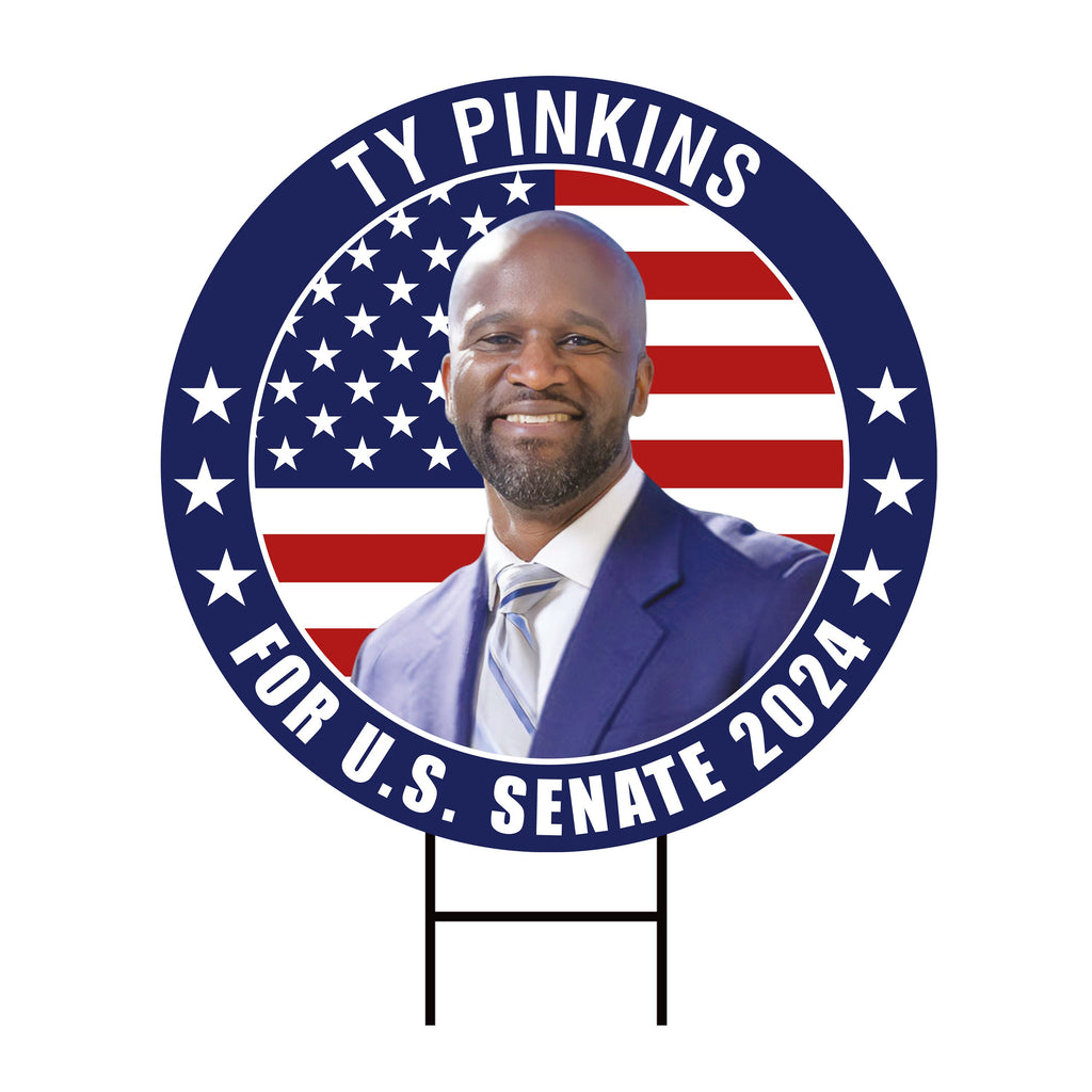 Ty Pinkins US Senate Yard Sign - Coroplast US Senate Election Mississippi 2024 Race Red White & Blue Yard Sign with Metal H-Stake