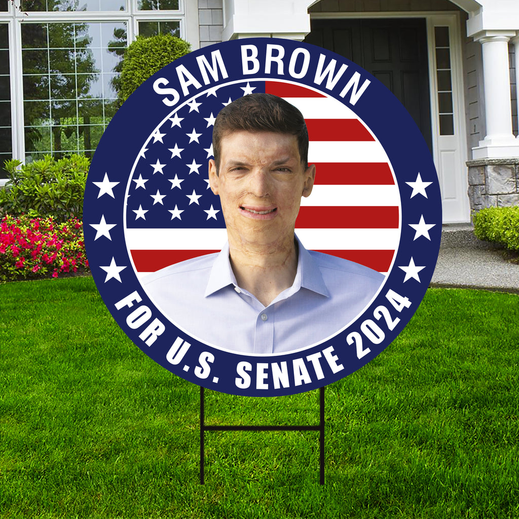 Sam Brown US Senate Yard Sign - Coroplast US Senate Election Nevada 2024 Race Red White & Blue Yard Sign with Metal H-Stake