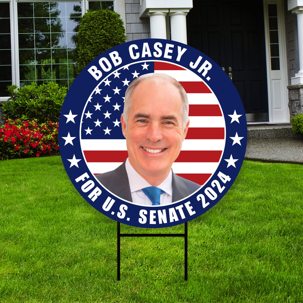 Bob Casey Jr. US Senate Yard Sign - Coroplast US Senate Election Pennsylvania 2024 Race Red White & Blue Yard Sign with Metal H-Stake