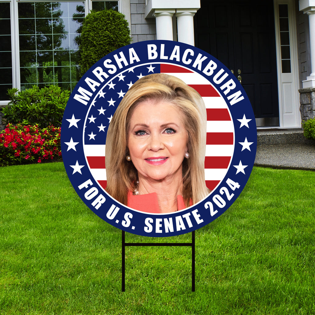 Marsha Blackburn US Senate Yard Sign - Coroplast US Senate Election Tennessee 2024 Race Red White & Blue Yard Sign with Metal H-Stake