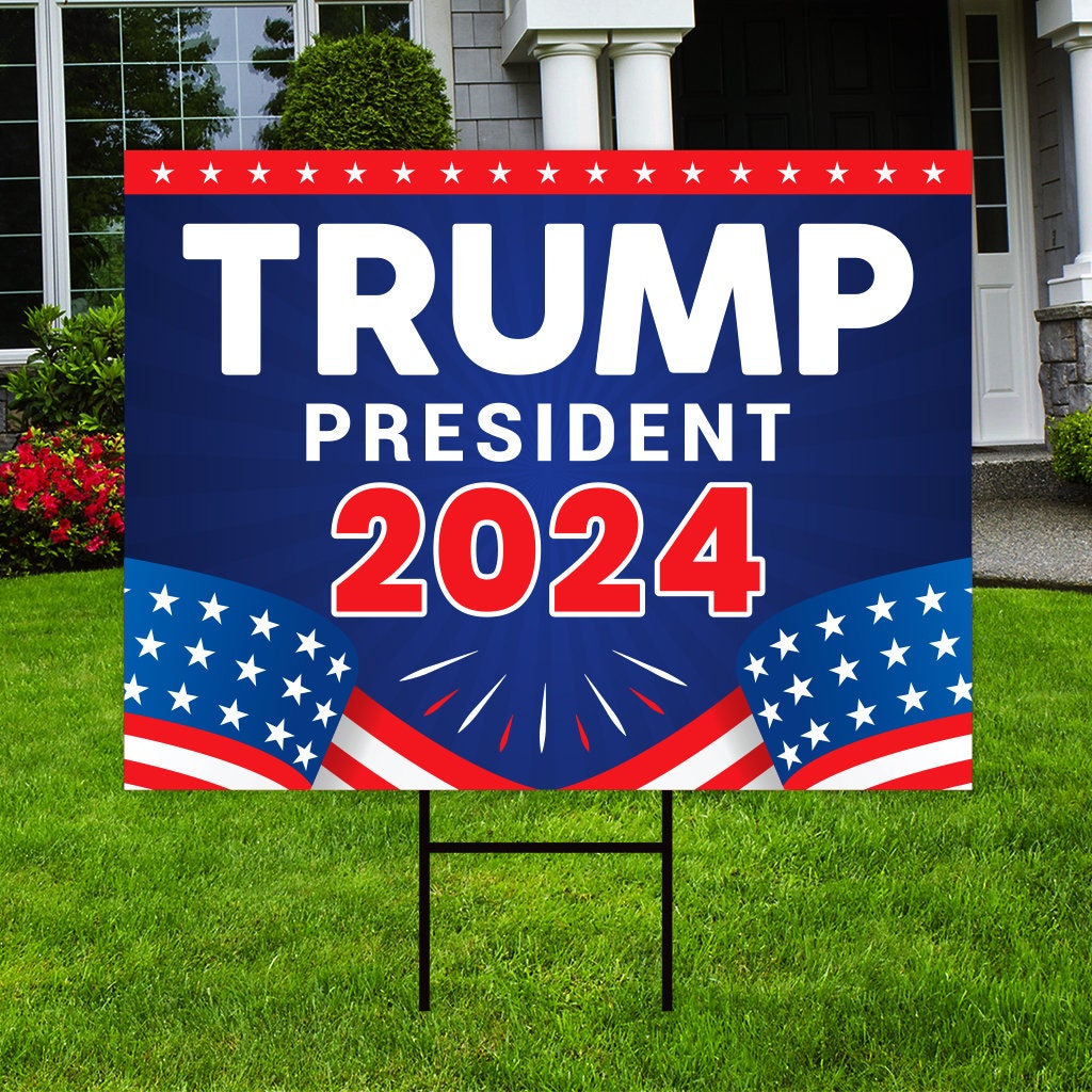 Trump 2024 Yard Sign - Coroplast American Flag Donald Trump For President 2024 Take America Back Yard Sign with Metal H-Stake