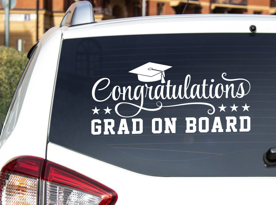 Congratulations Grad Sticker Vinyl Decal, Graduate Vinyl Sticker, Congrats Grad on Board Bumper Sticker, Decorate Your Car for Graduation