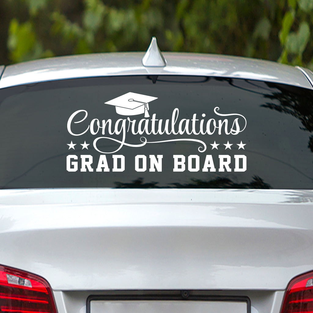 Congratulations Grad Sticker Vinyl Decal, Graduate Vinyl Sticker, Congrats Grad on Board Bumper Sticker, Decorate Your Car for Graduation