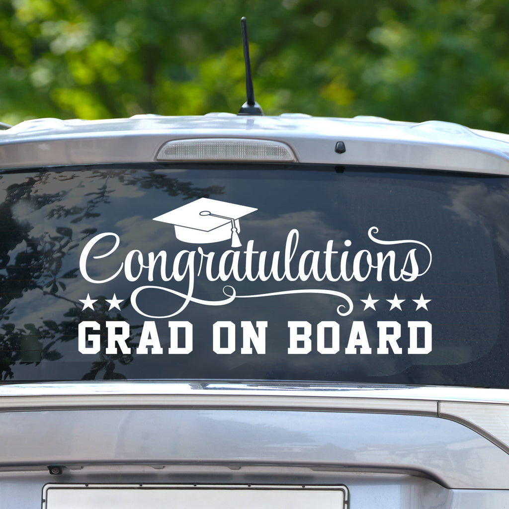 Congratulations Grad Sticker Vinyl Decal, Graduate Vinyl Sticker, Congrats Grad on Board Bumper Sticker, Decorate Your Car for Graduation