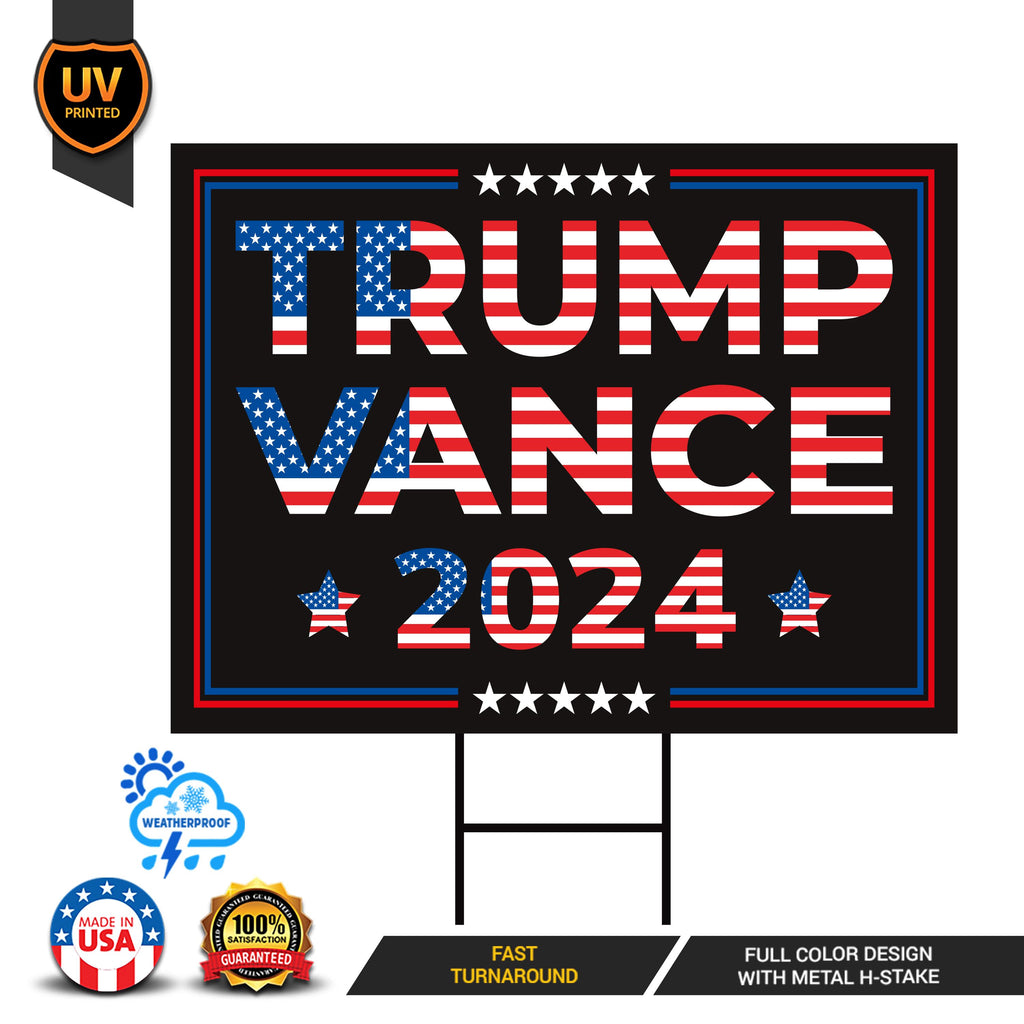 Trump Vance 2024 Yard Sign - Coroplast American Flag Donald Trump For President 2024, Take America Back Yard Sign with Metal H-Stake