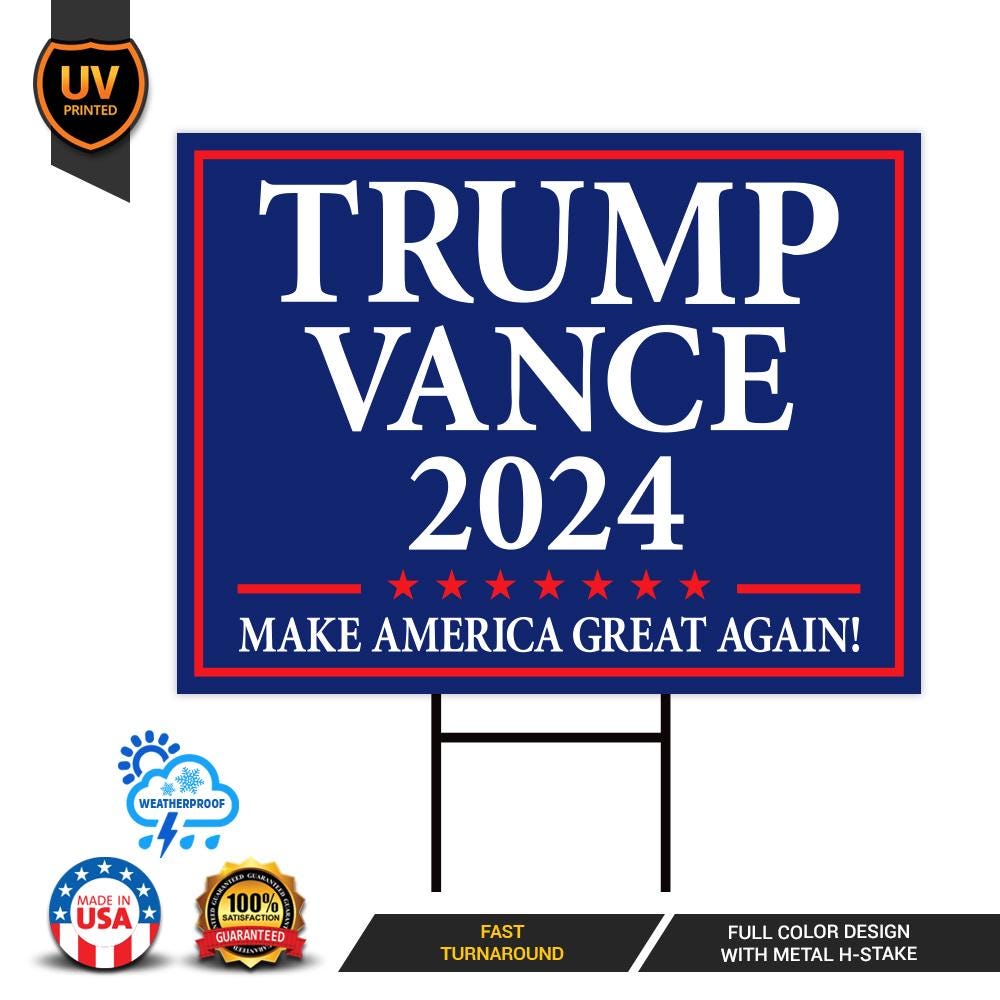 Trump Vance 2024 Yard Sign - Coroplast American Flag Donald Trump For President 2024, Take America Back Yard Sign with Metal H-Stake