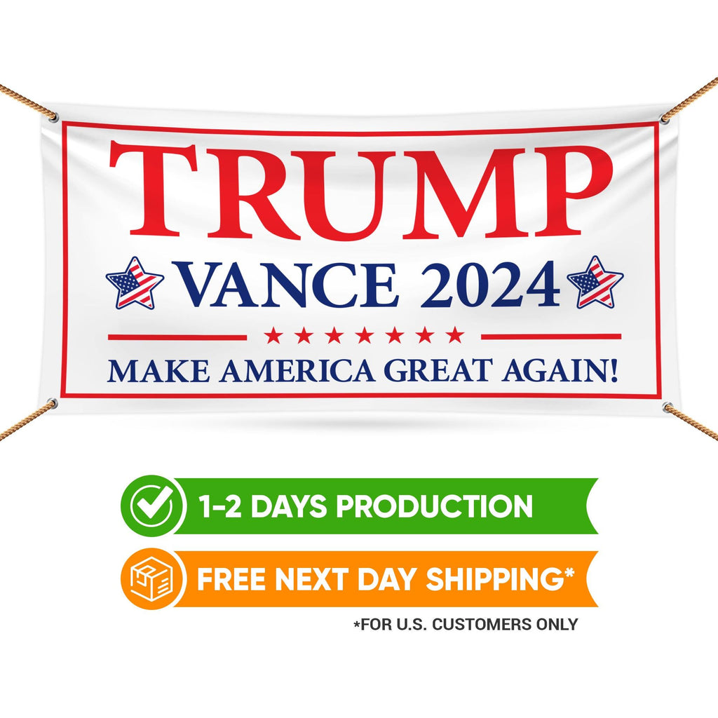 Trump Vance 2024 Banner Sign, 13 Oz Heavy Duty Waterproof Trump For President 2024, Take American Back Vinyl Banner with Metal Grommets