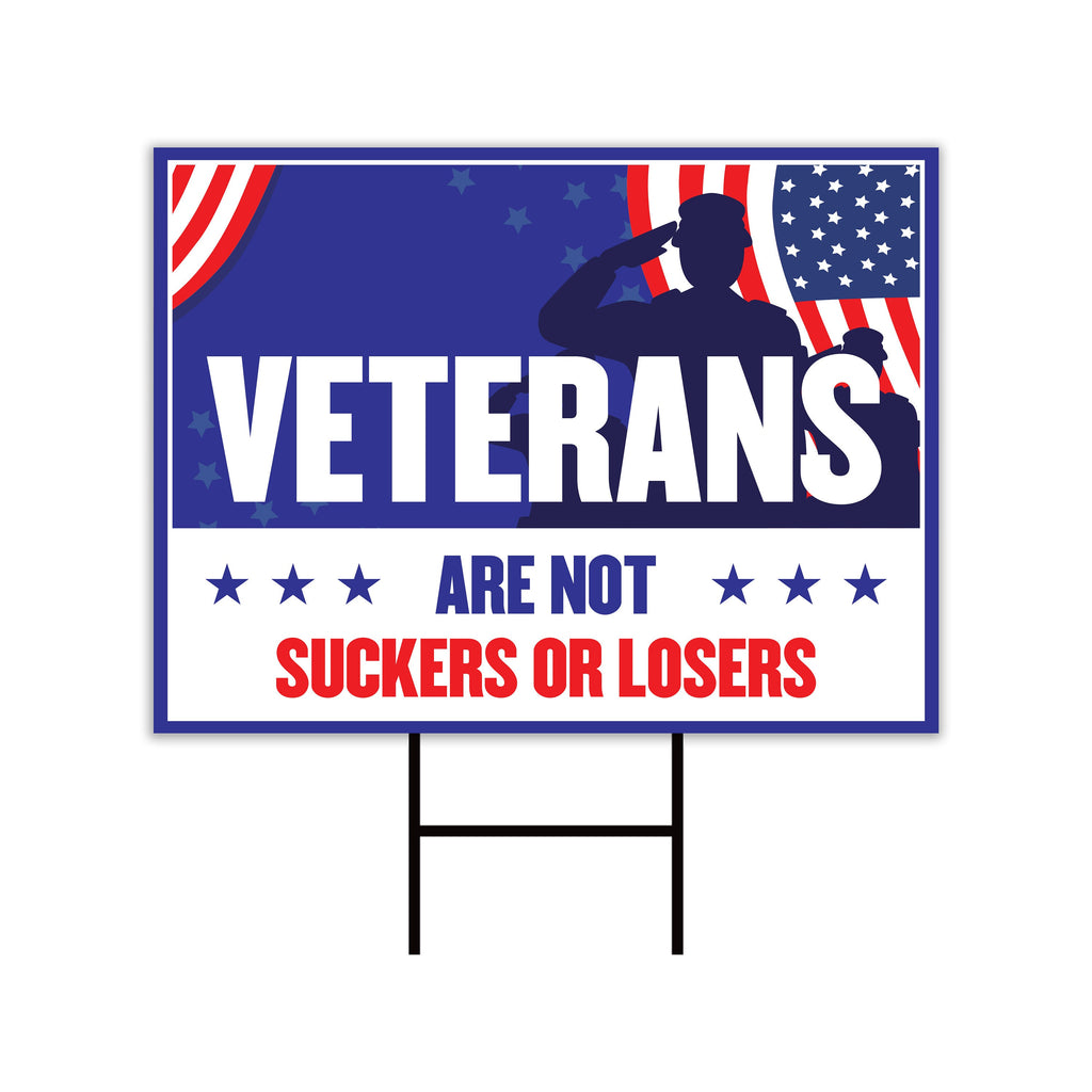 Biden Harris 2024 Yard Sign - Coroplast Veterans are Not Suckers Or Losers Lawn Sign, President Election 2024 Yard Sign with Metal H-Stake