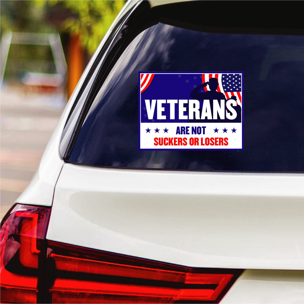 Biden Harris 2024 Sticker Vinyl Decal, Biden for President 2024 Vinyl Sticker, Veterans are Not Suckers Or Losers Bumper Sticker - 6" x 4.5"