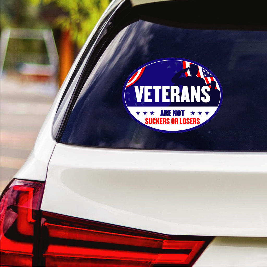 Biden Harris 2024 Sticker Vinyl Decal, Biden for President 2024 Vinyl Sticker, Veterans are Not Suckers Or Losers Bumper Sticker - 6" x 4.5"